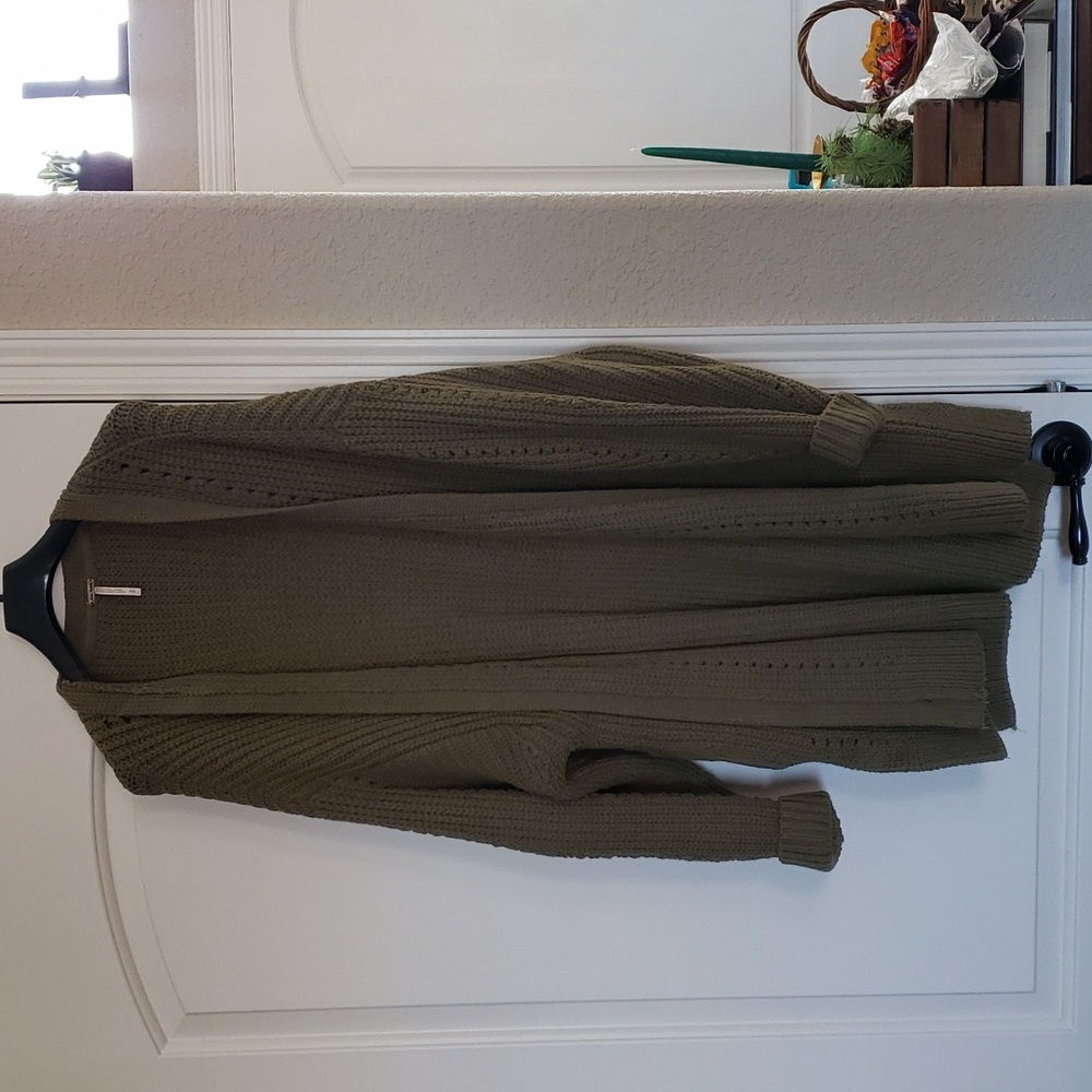 Free People Olive Green Open Knit Long Cardigan